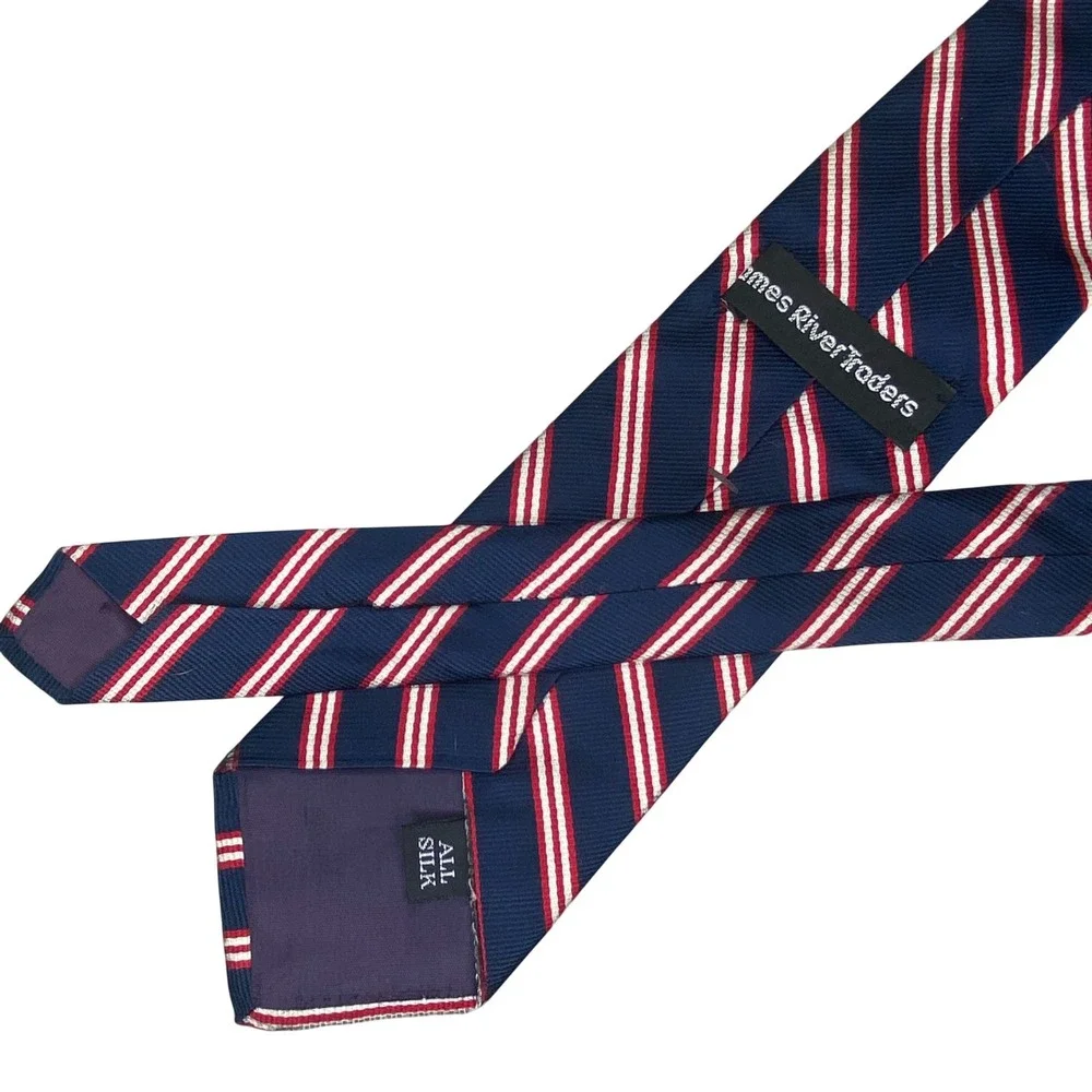 VTG‎ James River Traders Tie Mens Repp Silk Striped Preppy Blue Red White 60x3